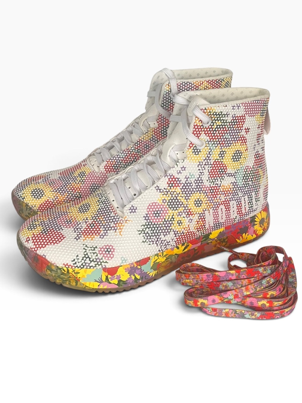 Nobull SF Trainer+ High Top Sneakers Men 9/Women 10.5 White Floral Crossfit NWOT